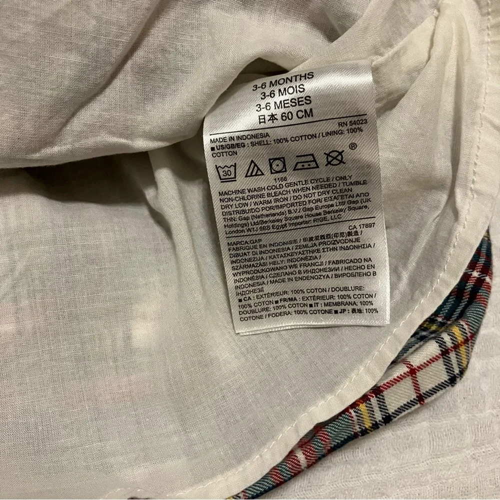 VTG Baby Gap 100% cotton plaid long sleeve dress‎ floral embroidery Sz 3-6m